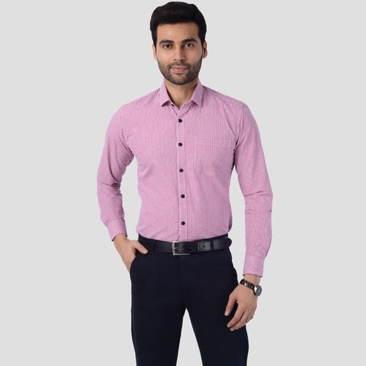 5thanfold Men's Formal Pure Cotton Full Sleeve Checkered Pink Slim Fit Shirt