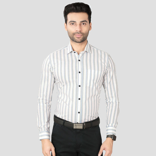 5thanfold Men's Formal Pure Cotton Full Sleeve Checkered White Slim Fit Shirt
