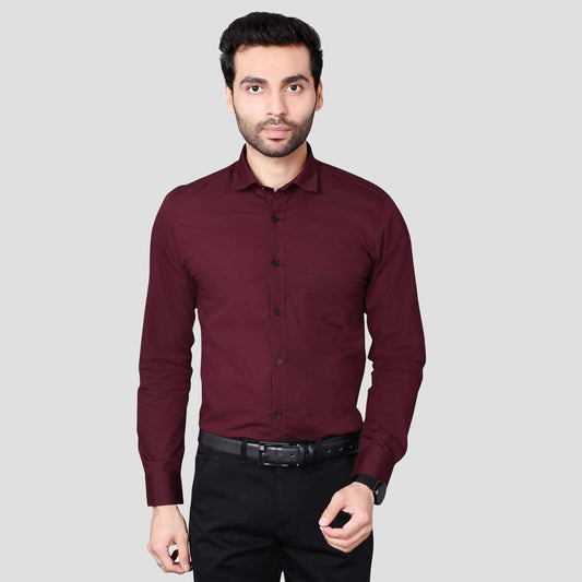 5thanfold Men's Formal Pure Cotton Full Sleeve Solid Maroon Slim Fit Shirt