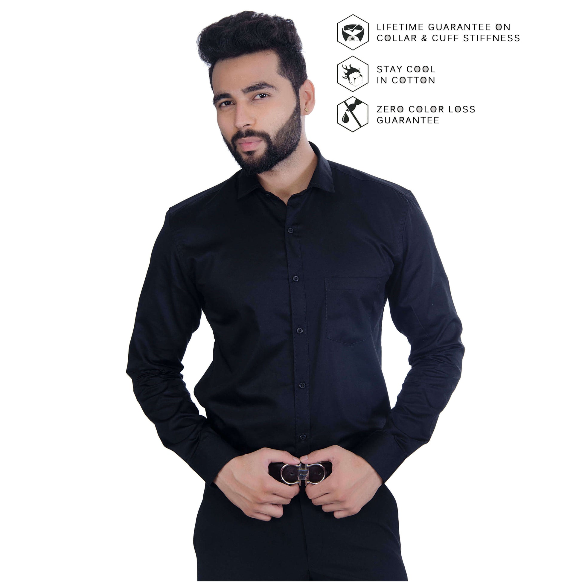 Black nunstitched mill made 100% cotton full width shirt piece for one full sleev shirt