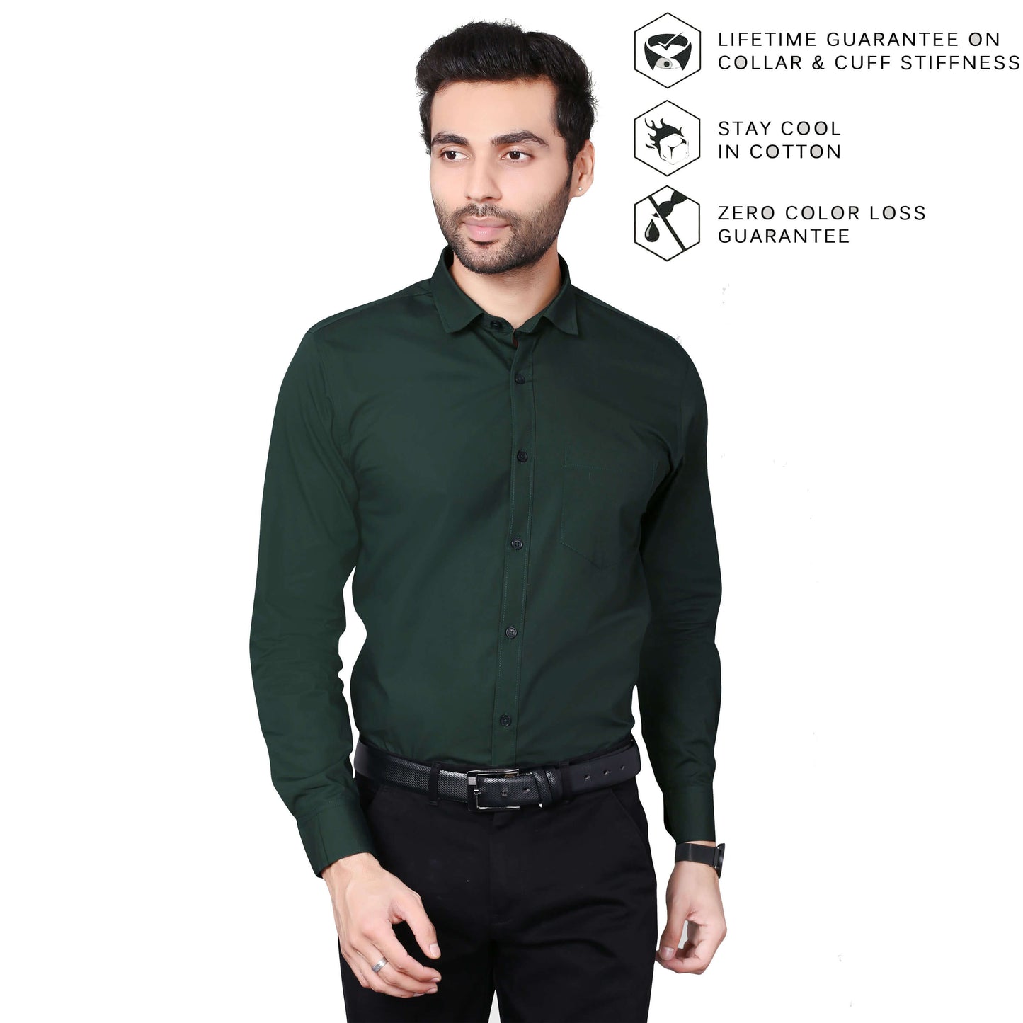5thanfold Men's Formal Pure Cotton Full Sleeve Solid Bottle Green Slim Fit Shirt