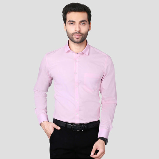 5thanfold Men's Formal Pure Cotton Full Sleeve Solid Pink Slim Fit Shirt