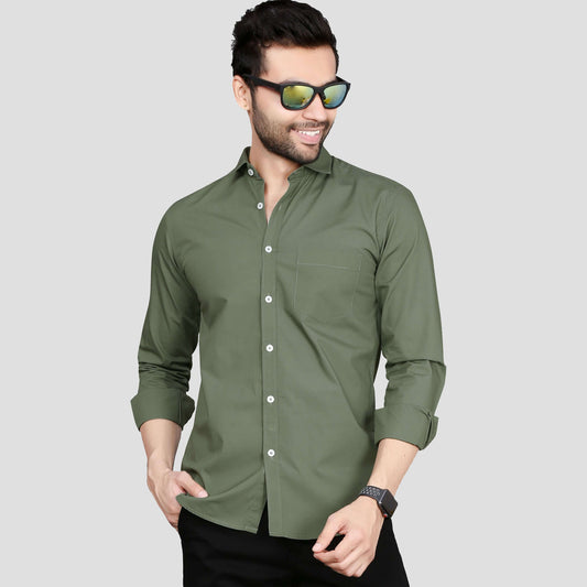 5thanfold Men's Casual Pure Cotton Full Sleeve Solid Rusty Green Slim Fit Shirt