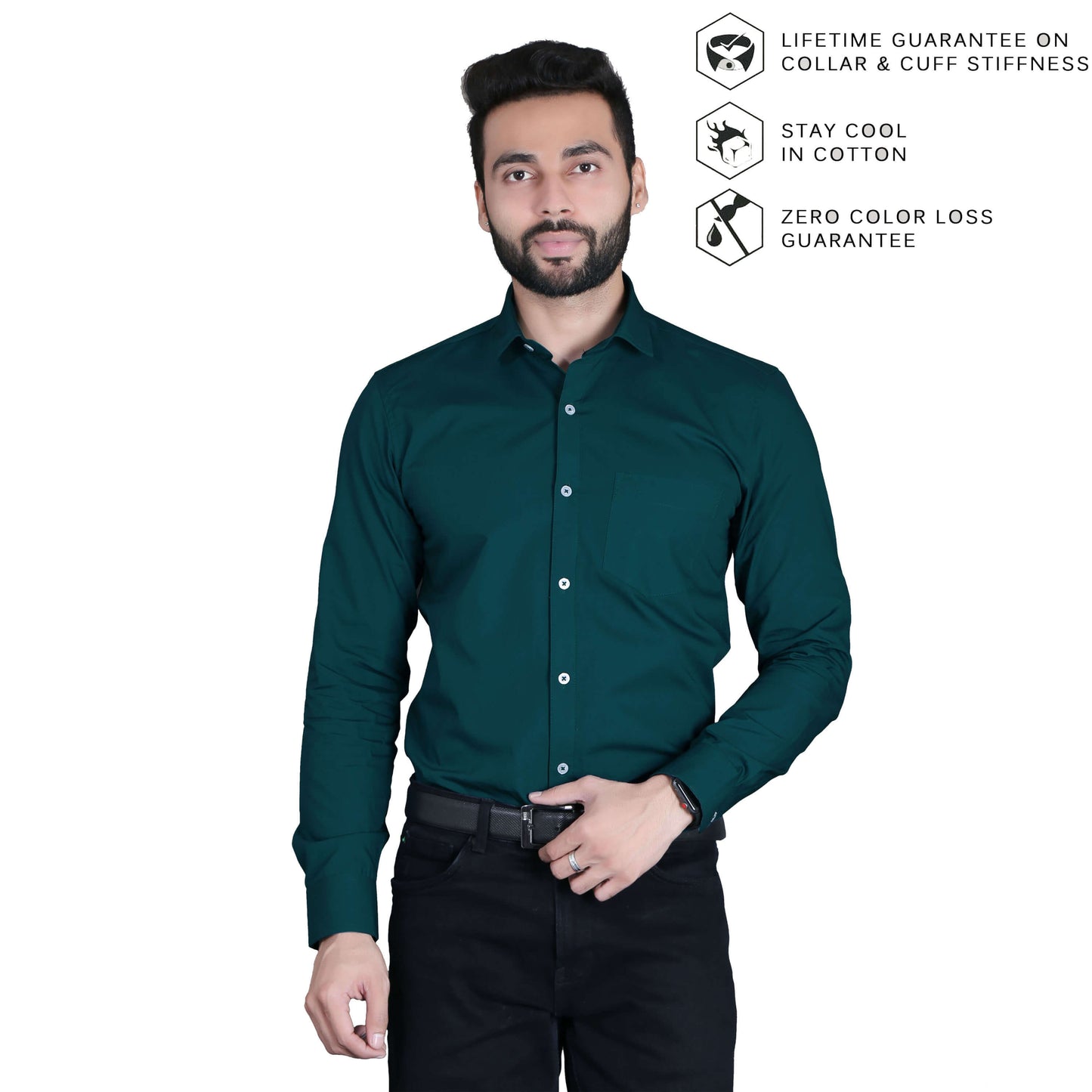 5thanfold Men's Formal Pure Cotton Full Sleeve Solid Peakok Slim Fit Shirt