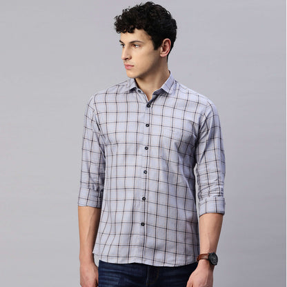 5thanfold Men's Casual Pure Cotton Full Sleeve Checkered Blue Slim Fit Shirt