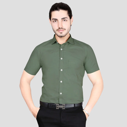 5thanfold Men's Formal Pure Cotton Half Sleeve Solid Rusty Green Slim Fit Shirt