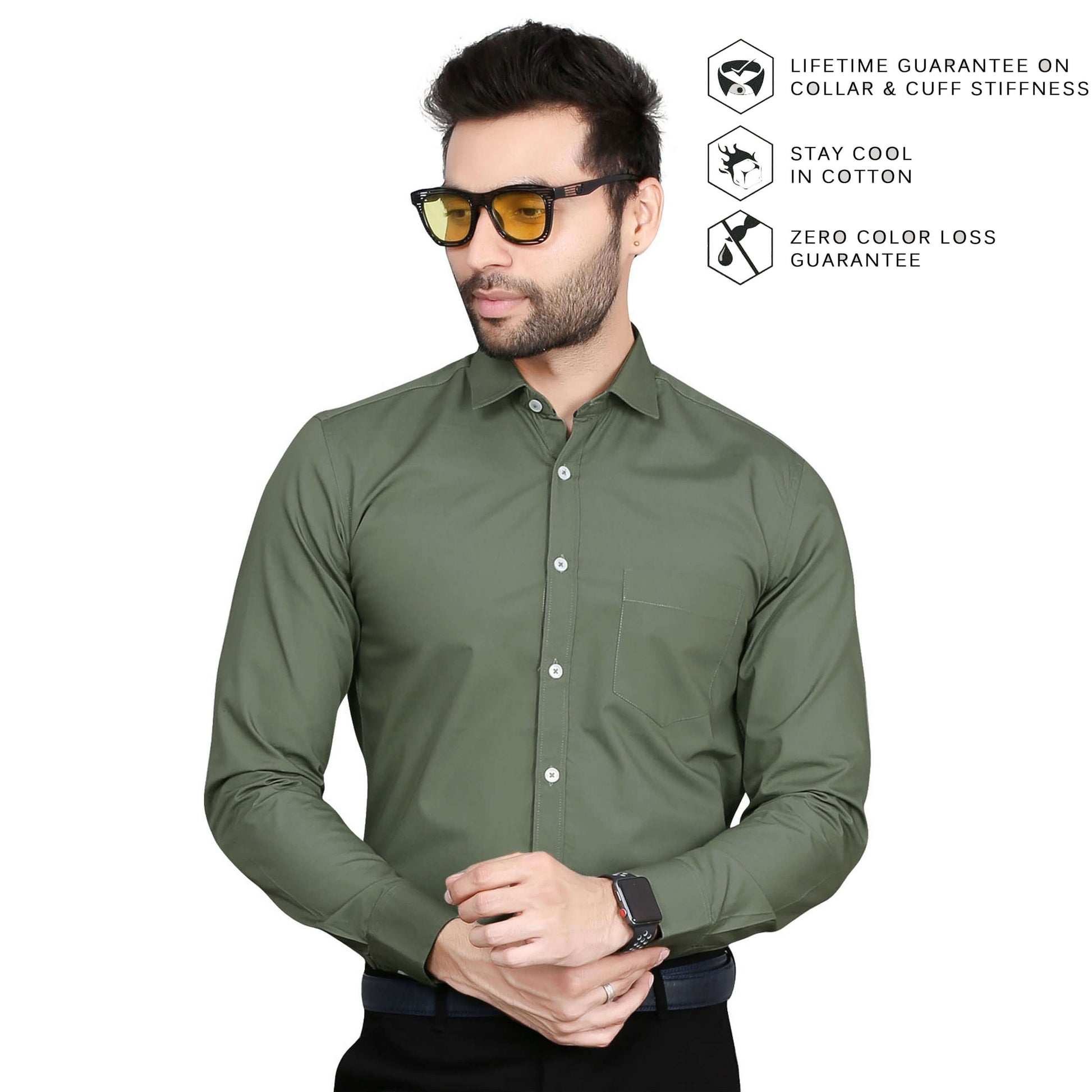 5thanfold Men's Formal Pure Cotton Full Sleeve Solid Rusty Green Slim Fit Shirt