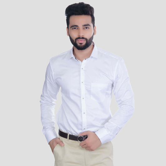 5thANFOLD Men's Formal Pure Cotton Full Sleeve Solid White Slim Fit Shirt