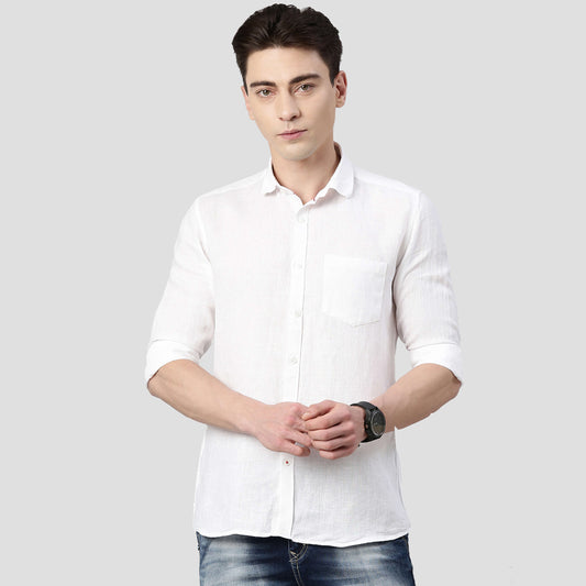 5thanfold Pure Linen - 70' * 70' / lee * lee Fabrics - 
Men Solid Casual White Slim Fit Full Sleev Spread Collar Shirt