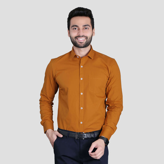 5thanfold Men's Formal Pure Cotton Full Sleeve Solid Copper Brown Slim Fit Shirt