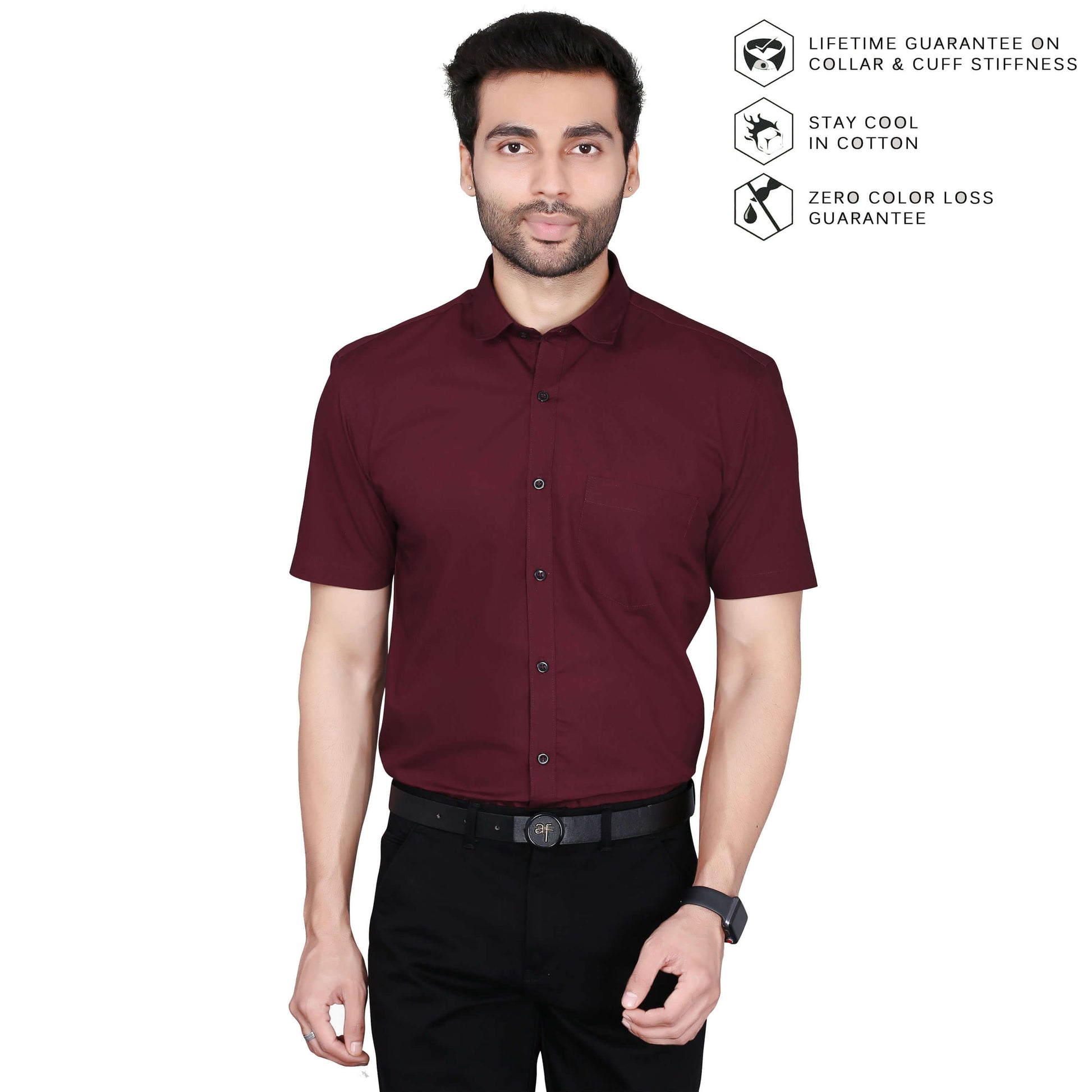 5thanfold Men's Formal Pure Cotton Half Sleeve Solid Maroon Slim Fit Shirt