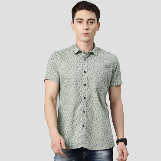 5thanfold Men's Pure Cotton Casual Half Sleeve Checkered Olive Slim Fit Shirt