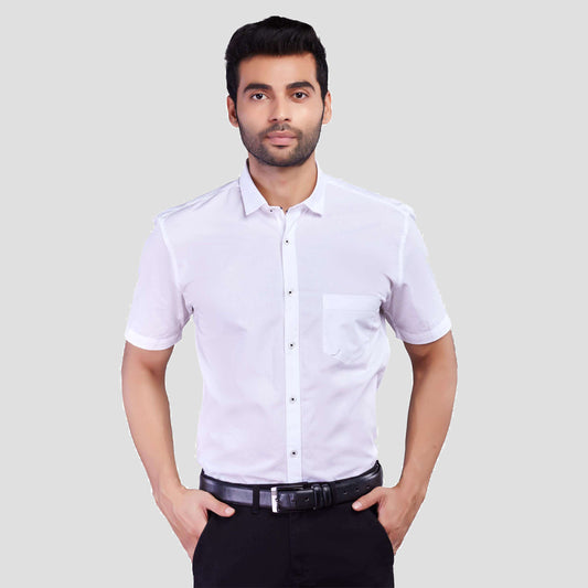 5thanfold Men's Formal Pure Cotton Half Sleeve Solid White Slim Fit Shirt