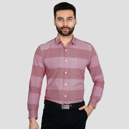 5thanfold Men's Formal Pure Cotton Full Sleeve Checkered Red Regular Fit Shirt