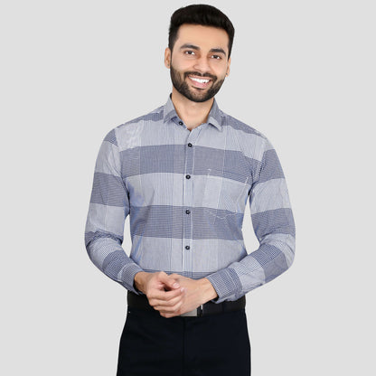 5thanfold Men's Formal Pure Cotton Full Sleeve Checkered Blue Regular Fit Shirt