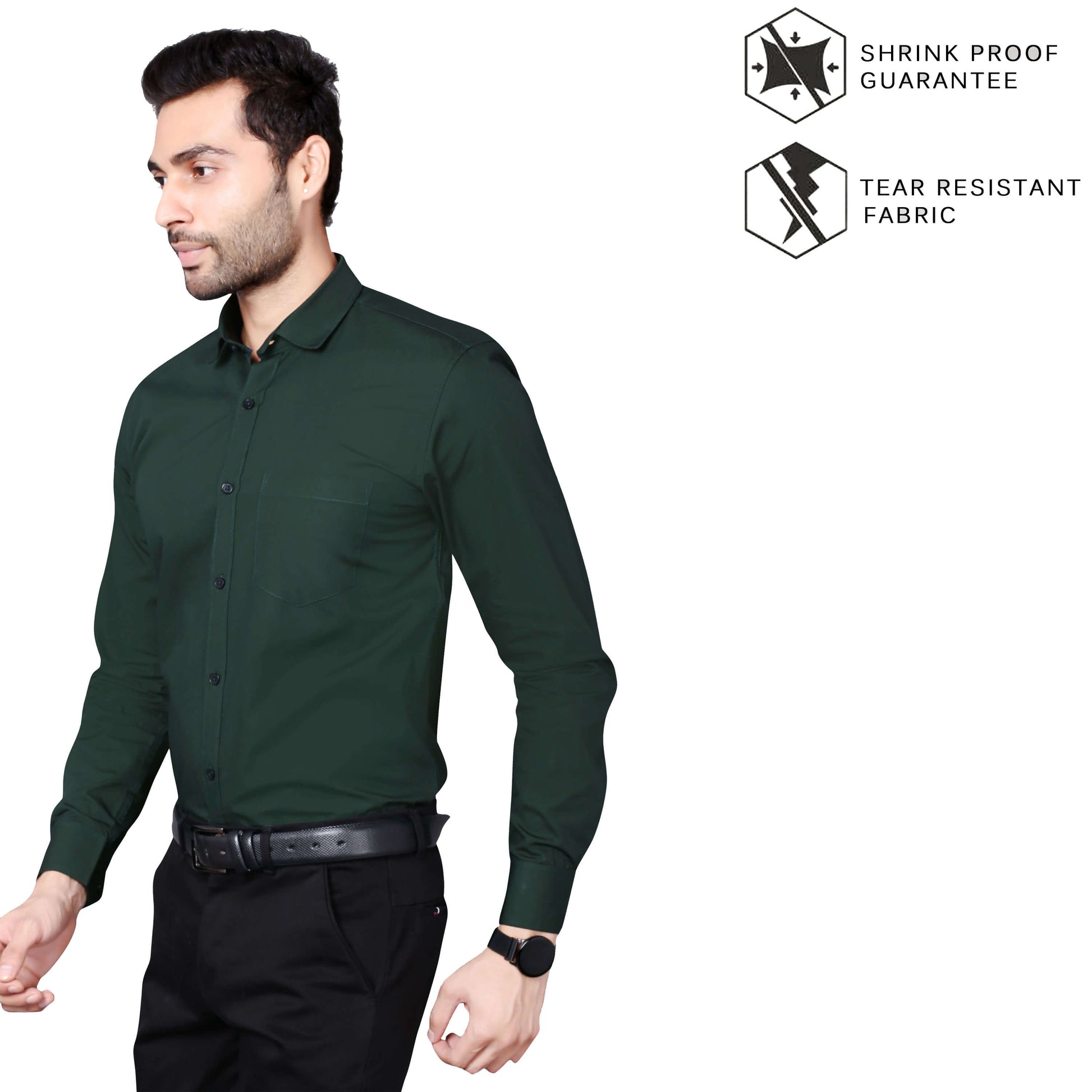 5thanfold Men's Formal Pure Cotton Full Sleeve Solid Bottle Green Slim Fit Shirt