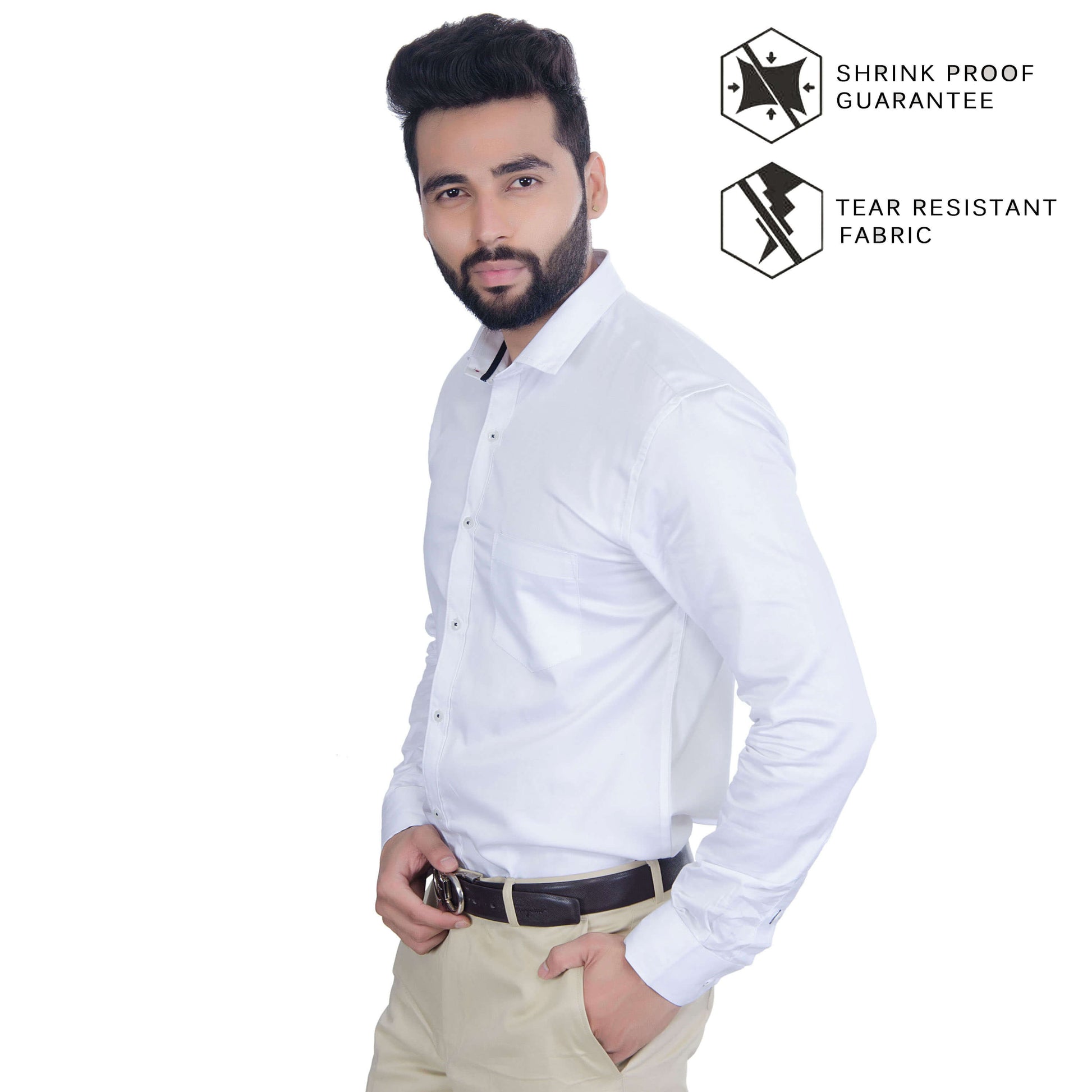 5thANFOLD Men's Formal Pure Cotton Full Sleeve Solid White Slim Fit Shirt