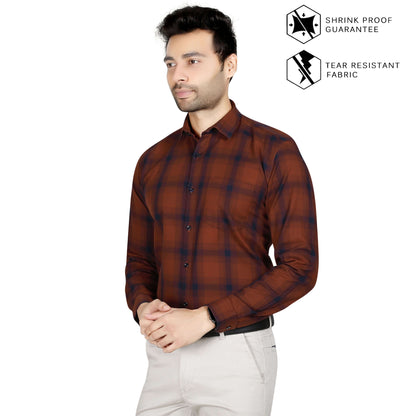 5thanfold Men's Formal Pure Cotton Full Sleeve Checkered Red Regular Fit Shirt