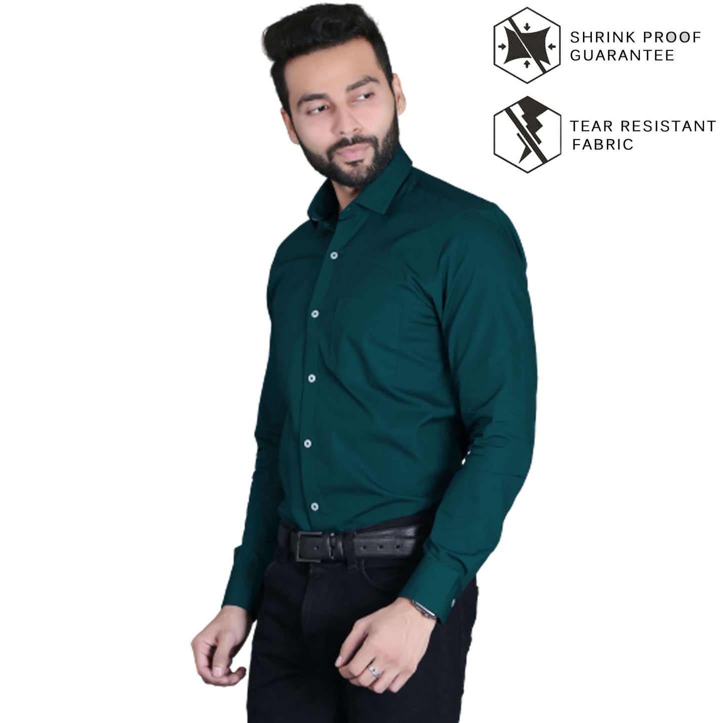 5thanfold Men's Formal Pure Cotton Full Sleeve Solid Peakok Slim Fit Shirt