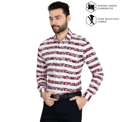 5thanfold Men's Formal Pure Cotton Full Sleeve Printed Red Slim Fit Shirt