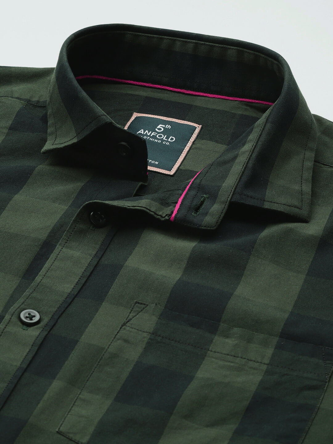 5thanfold Men's Casual Pure Cotton Full Sleeve Checkered Green Slim Fit Shirt