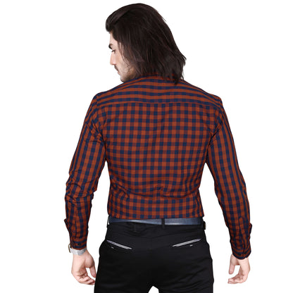 5thanfold Men's Formal Pure Cotton Full Sleeve Checkered Maroon Slim Fit Shirt