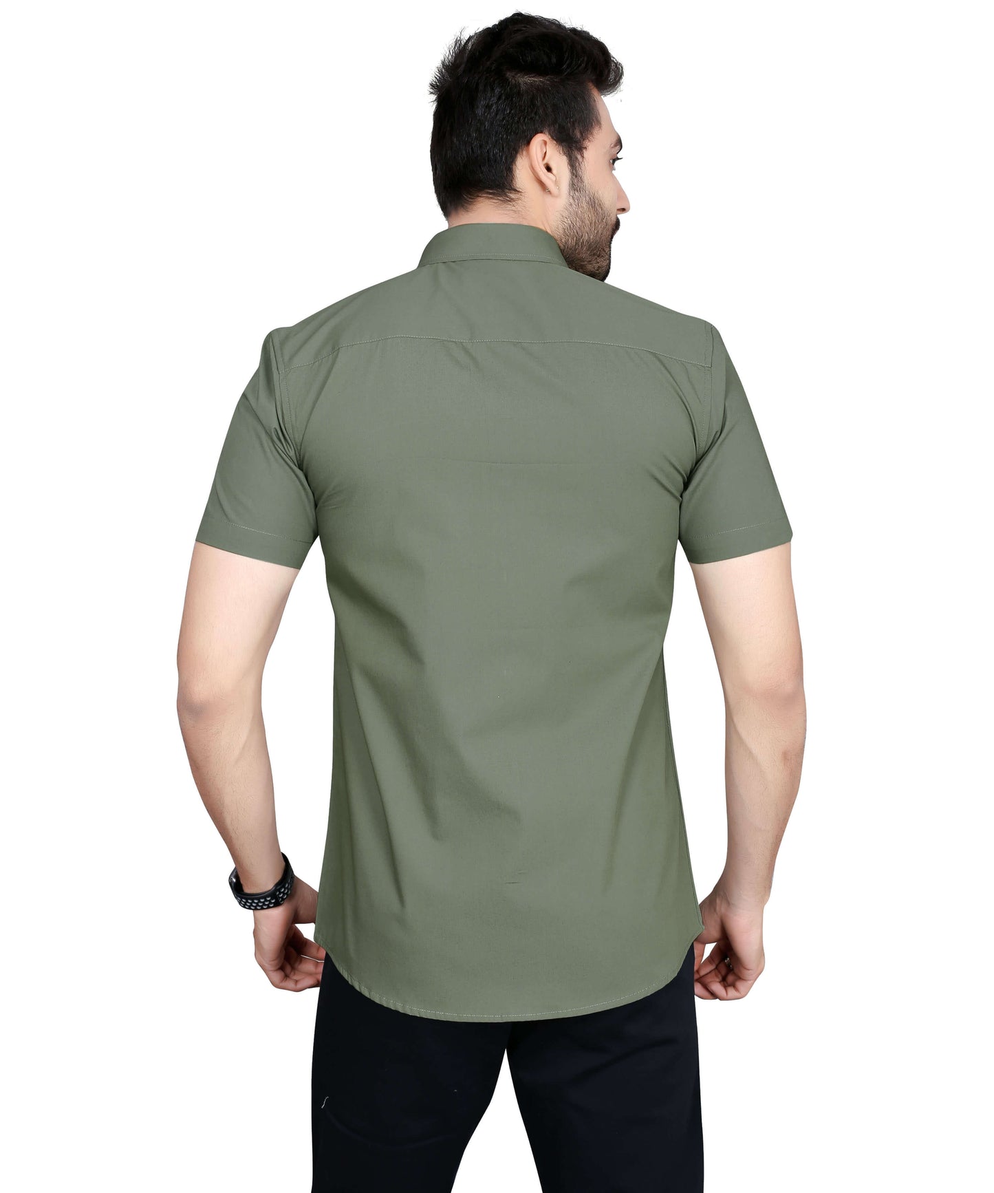 5thanfold Men's Casual Pure Cotton Half Sleeve Solid Rusty Green Slim Fit Shirt