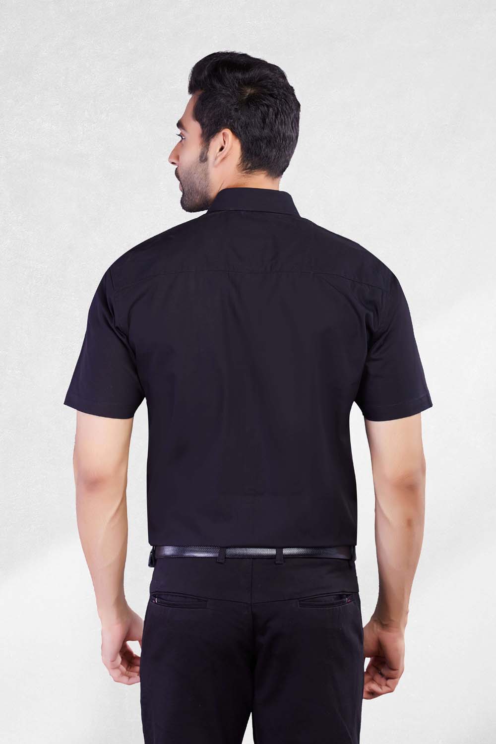5thanfold Men's Formal Pure Cotton Half Sleeve Solid Black Slim Fit Shirt