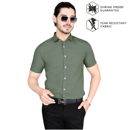 5thanfold Men's Formal Pure Cotton Half Sleeve Solid Rusty Green Slim Fit Shirt