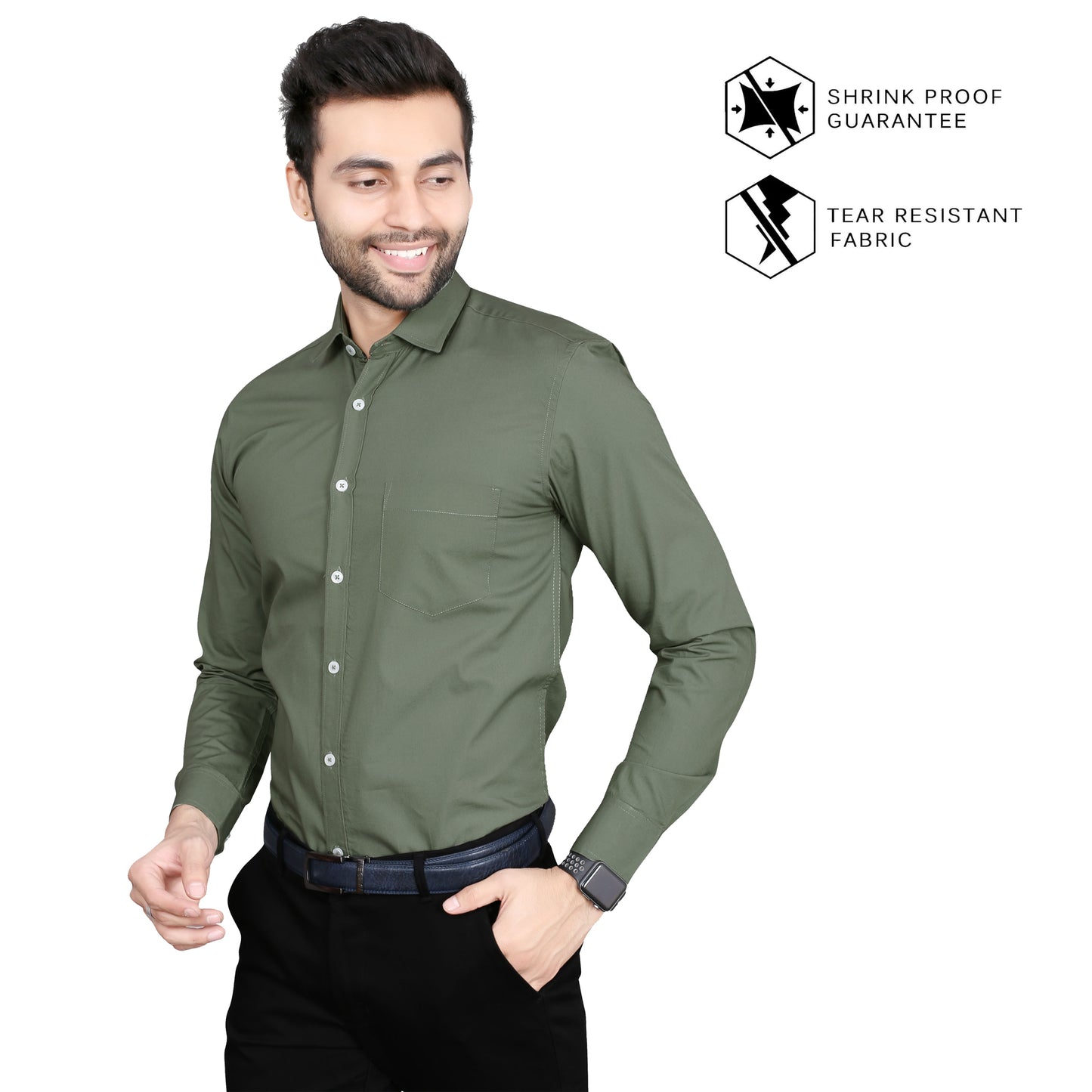 5thanfold Men's Formal Pure Cotton Full Sleeve Solid Rusty Green Slim Fit Shirt