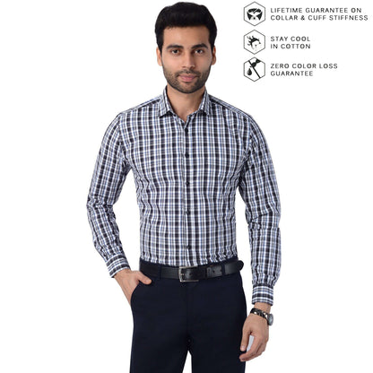 5thanfold Men's Formal Pure Cotton Full Sleeve Checkered White Slim Fit Shirt