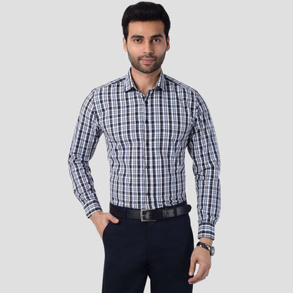 5thanfold Men's Formal Pure Cotton Full Sleeve Checkered White Slim Fit Shirt