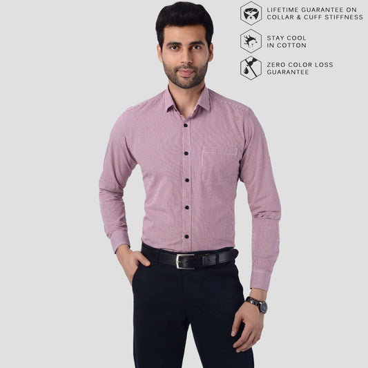5thanfold Men's Formal  Pure Cotton Full Sleeve Checkered Pink Slim Fit Shirt