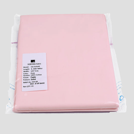 Baby Pink unstitched mill made 100% cotton full width shirt piece for one full sleev shirt