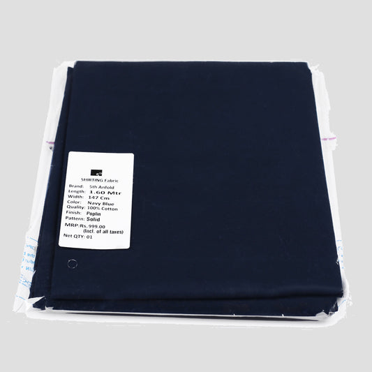 Navy unstitched mill made 100% cotton full width shirt piece for one full sleev shirt