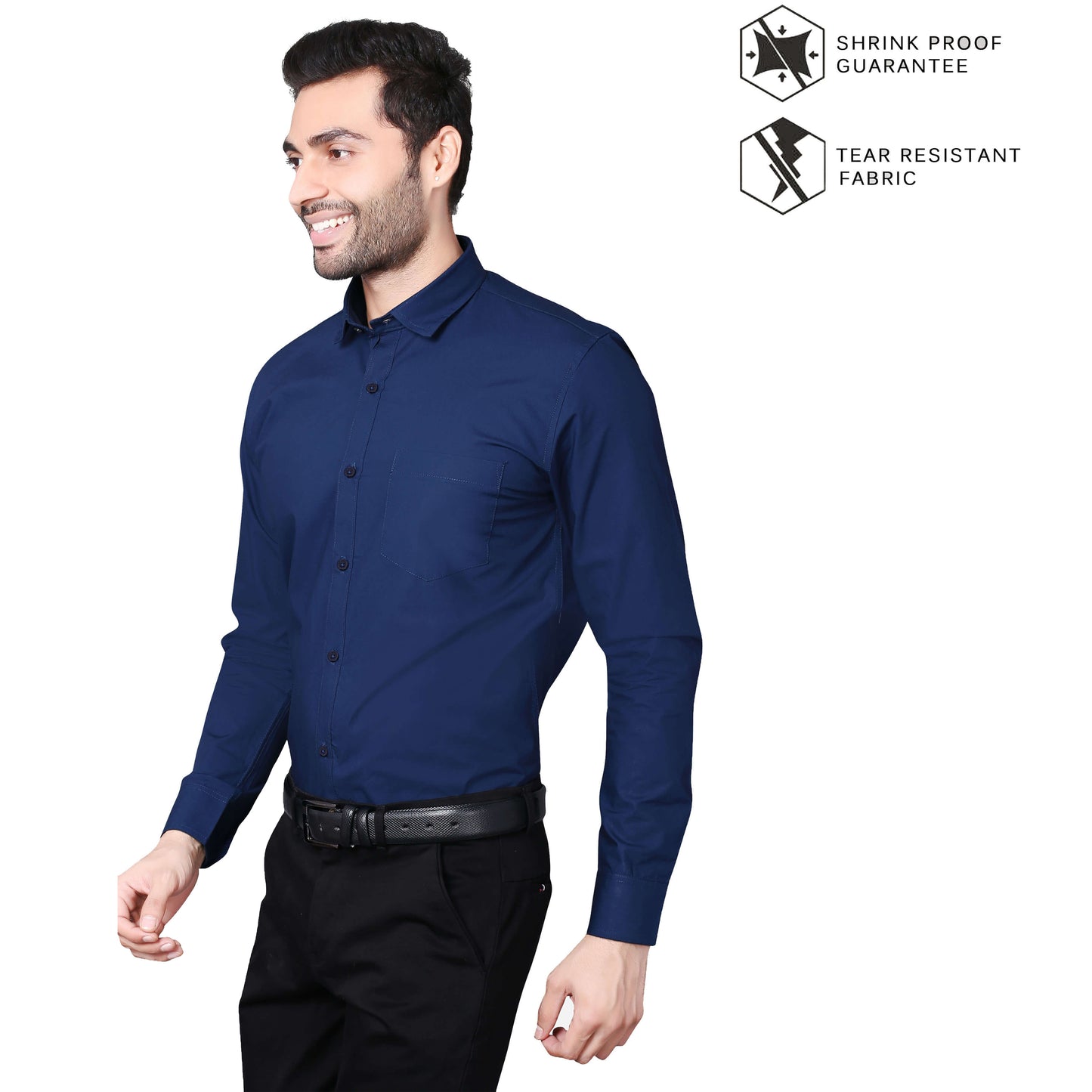5thanfold Men's Formal Pure Cotton Full Sleeve Solid Light Navy Slim Fit Shirt