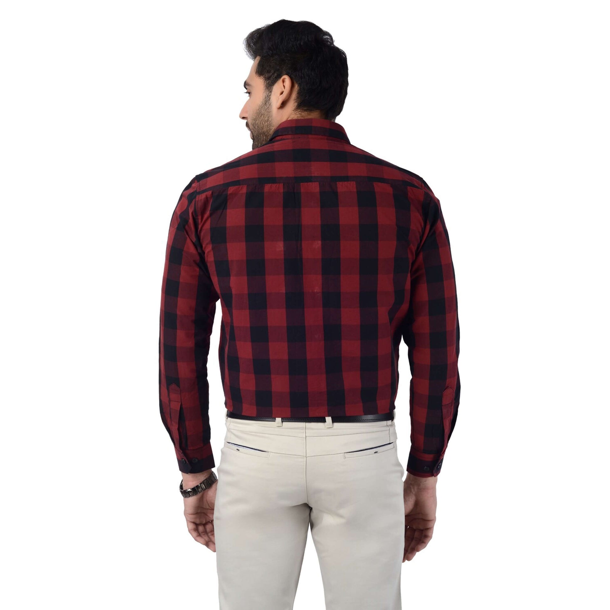 5thanfold Men's Formal Pure Cotton Full Sleeve Checkered Maroon Slim Fit Shirt