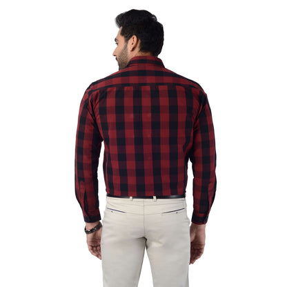 5thanfold Men's Formal Pure Cotton Full Sleeve Checkered Maroon Slim Fit Shirt