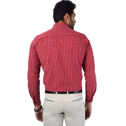 5thanfold Men's Formal Pure Cotton Full Sleeve Checkered Red Slim Fit Shirt