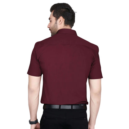 5thanfold Men's Formal Pure Cotton Half Sleeve Solid Maroon Slim Fit Shirt