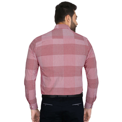 5thanfold Men's Formal Pure Cotton Full Sleeve Checkered Red Regular Fit Shirt