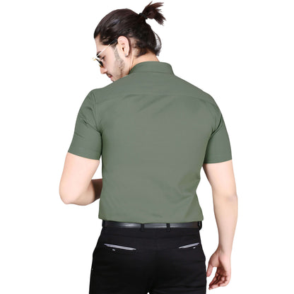 5thanfold Men's Formal Pure Cotton Half Sleeve Solid Rusty Green Slim Fit Shirt