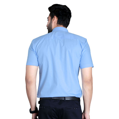 5thanfold Men's Formal Pure Cotton Half Sleeve Solid Sky Blue Slim Fit Shirt