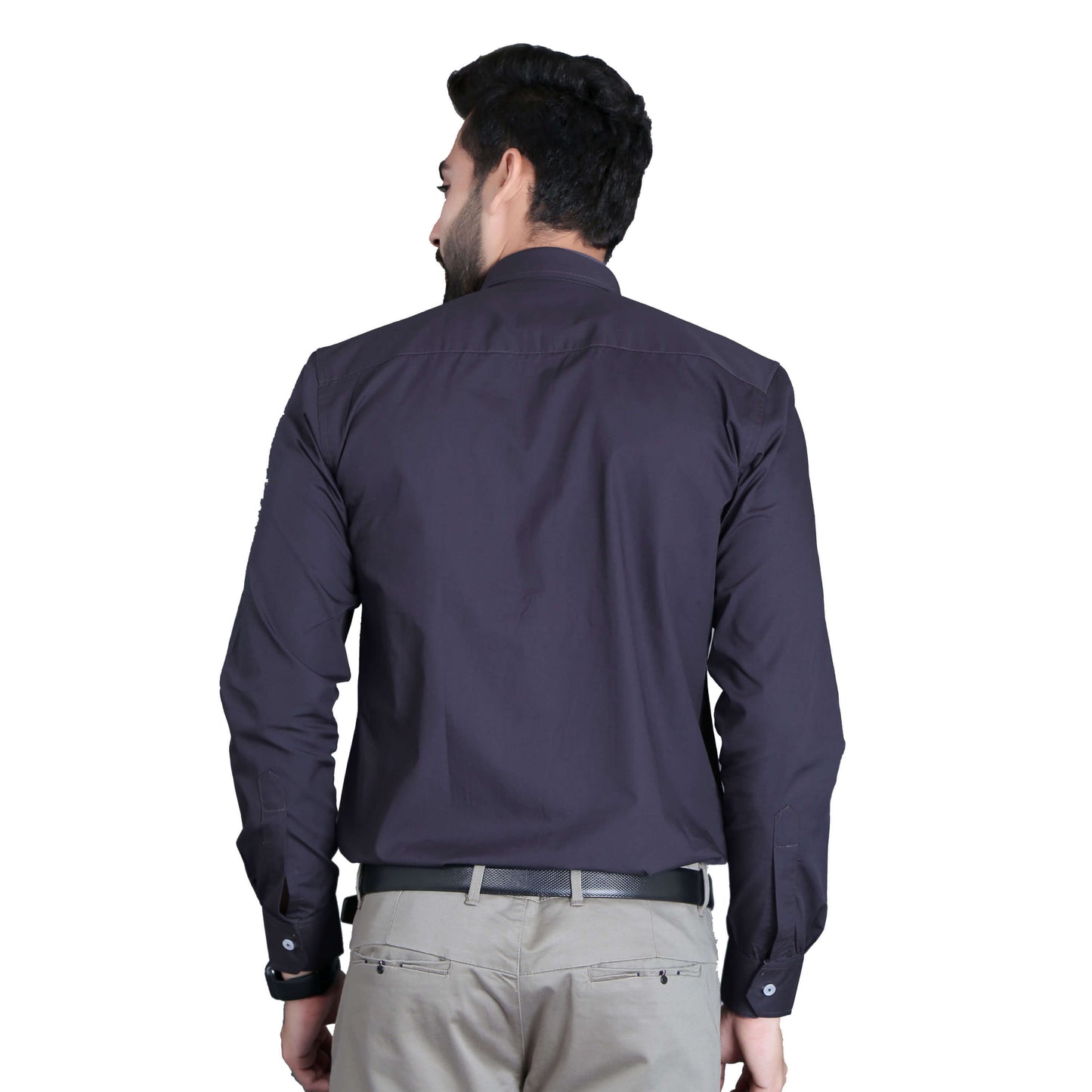 5thanfold Men's Formal Pure Cotton Full Sleeve Solid Dark Grey Slim Fit Shirt