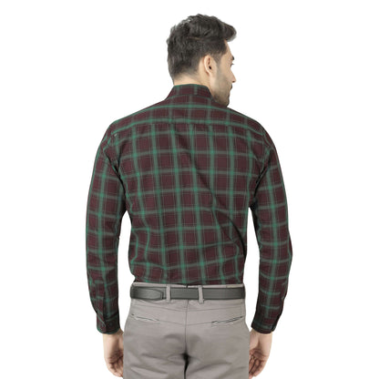 5thanfold Men's Formal Pure Cotton Full Sleeve Checkered Green Slim Fit Shirt