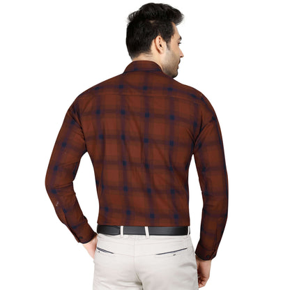 5thanfold Men's Formal Pure Cotton Full Sleeve Checkered Red Regular Fit Shirt