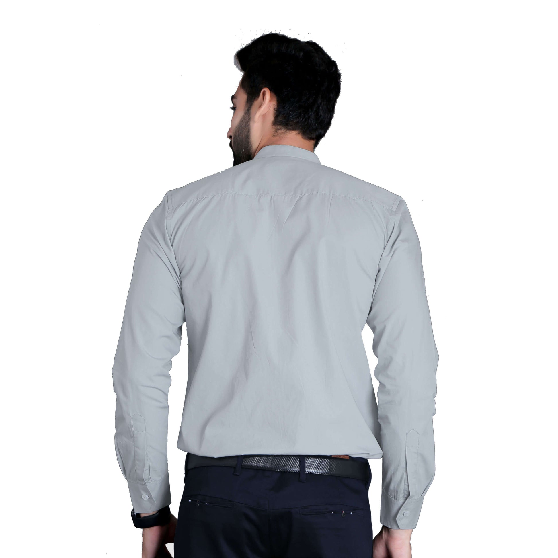 5thanfold Men's Formal Cement Full Sleeve Pure Cotton Mandarin Collar Shirt (No Pocket)