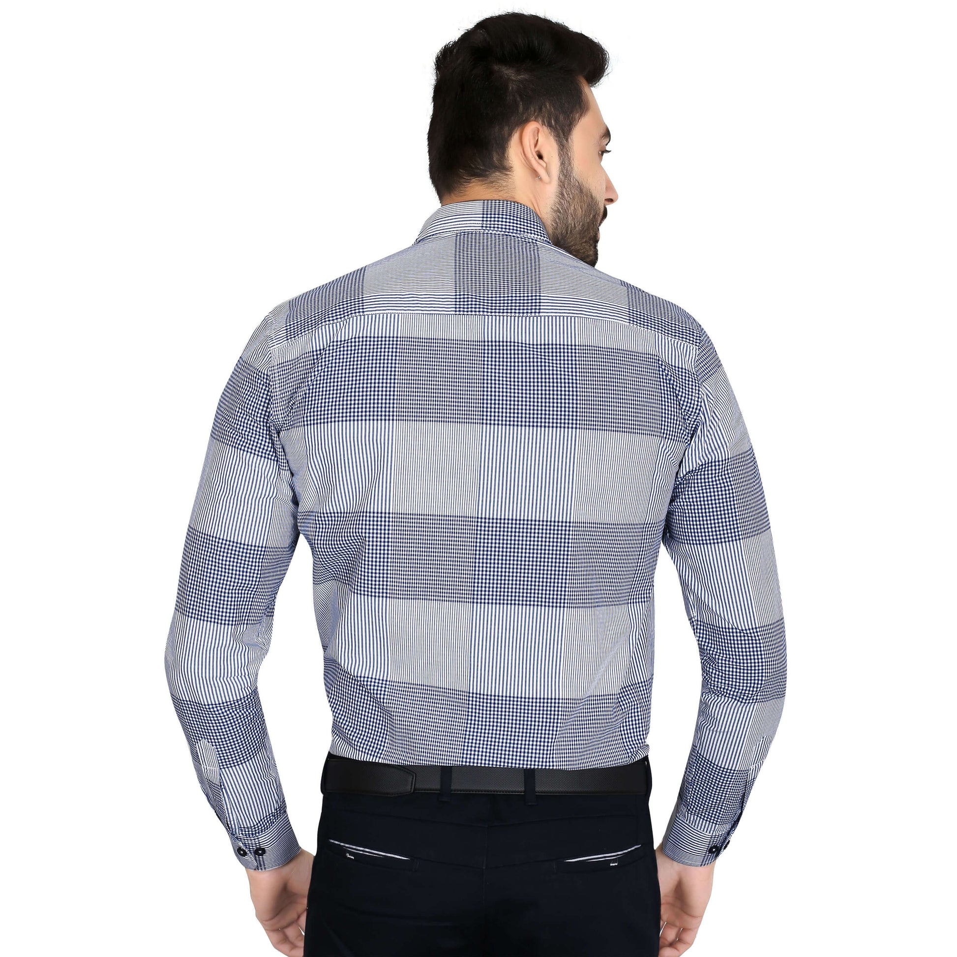 5thanfold Men's Formal Pure Cotton Full Sleeve Checkered Blue Regular Fit Shirt