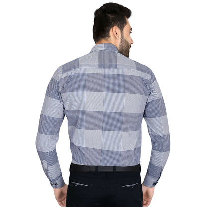 5thanfold Men's Formal Pure Cotton Full Sleeve Checkered Blue Regular Fit Shirt