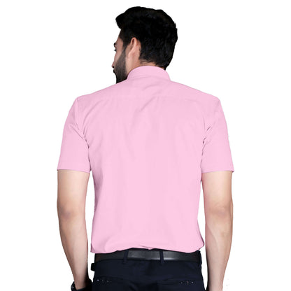 5thanfold Men's Formal Pure Cotton Half Sleeve Solid Pink Slim Fit Shirt